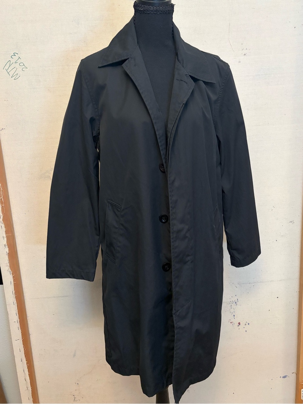 Vintage Banana Republic Black Men's/Unisex Single-Breasted Trench Coat, Size SX